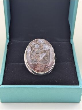 ✨ Vintage Sterling Silver Statement Ring  Agate Cabochon ✨